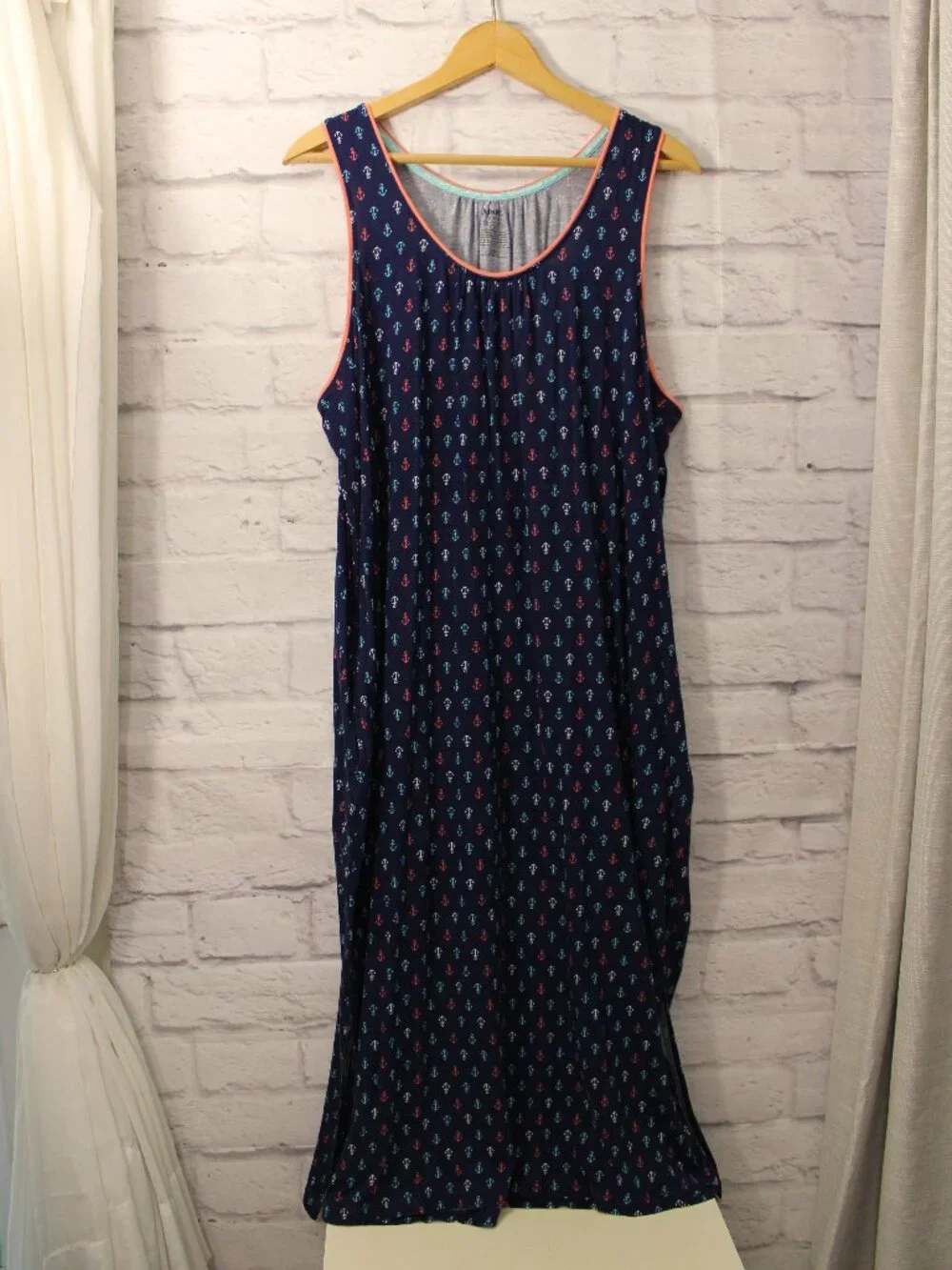 Joyspun Nightgown Extra Large Navy Anchor Sleeveless Long Summer Spring
